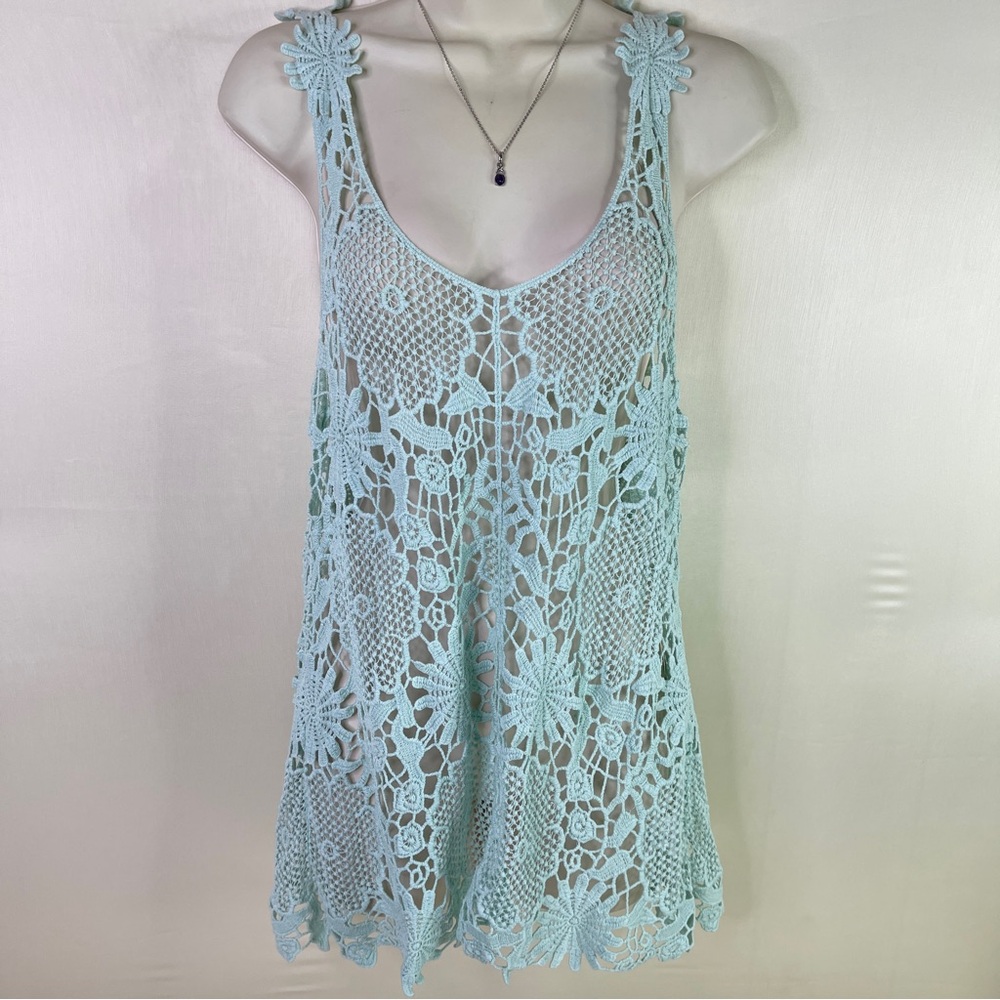 Entro Floral Crochet Lace Tank Top Mint Green T155571 Women's Size M